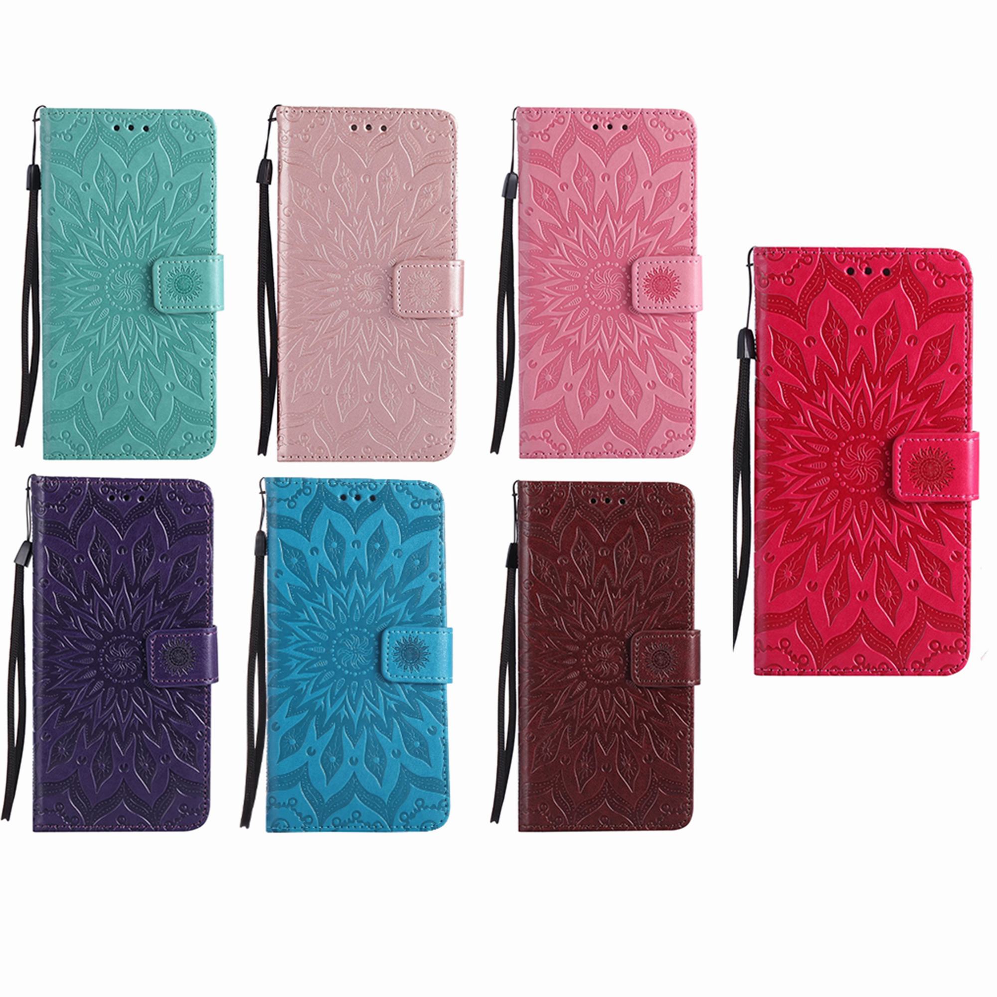 HDB047 Sun Pattern Embossed  Magnetic  flip case with strap